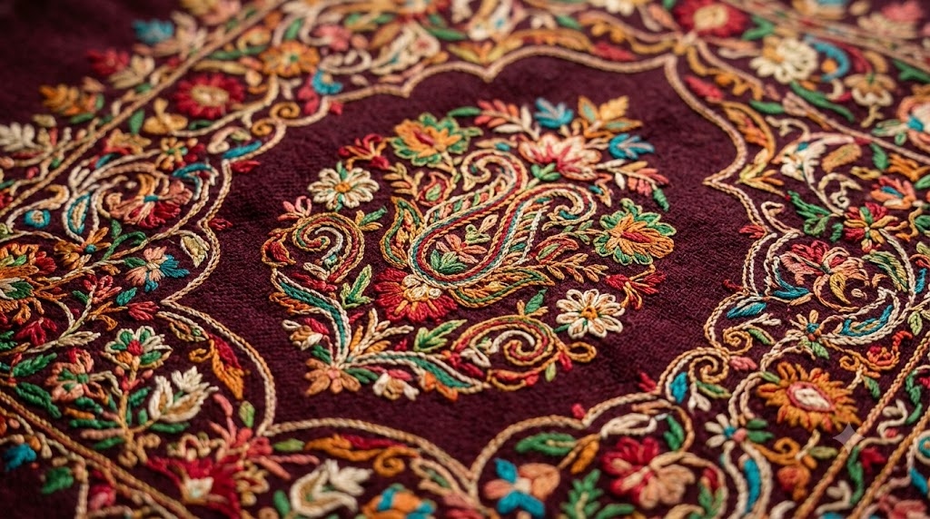 Handcrafted Kashmiri Sozni Paisley Embroidery Close-Up