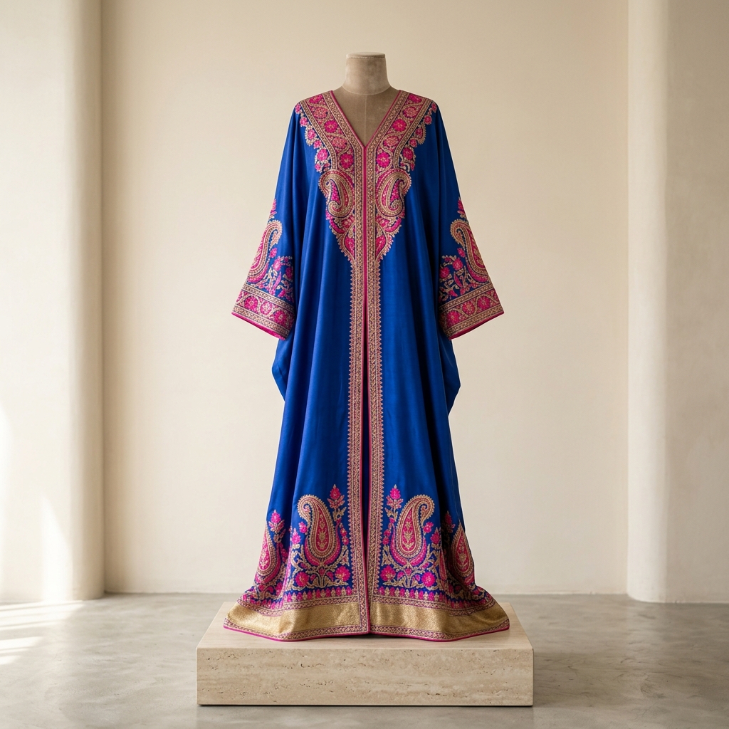 Royal Blue Kashmiri Silk Kaftan Dupatta